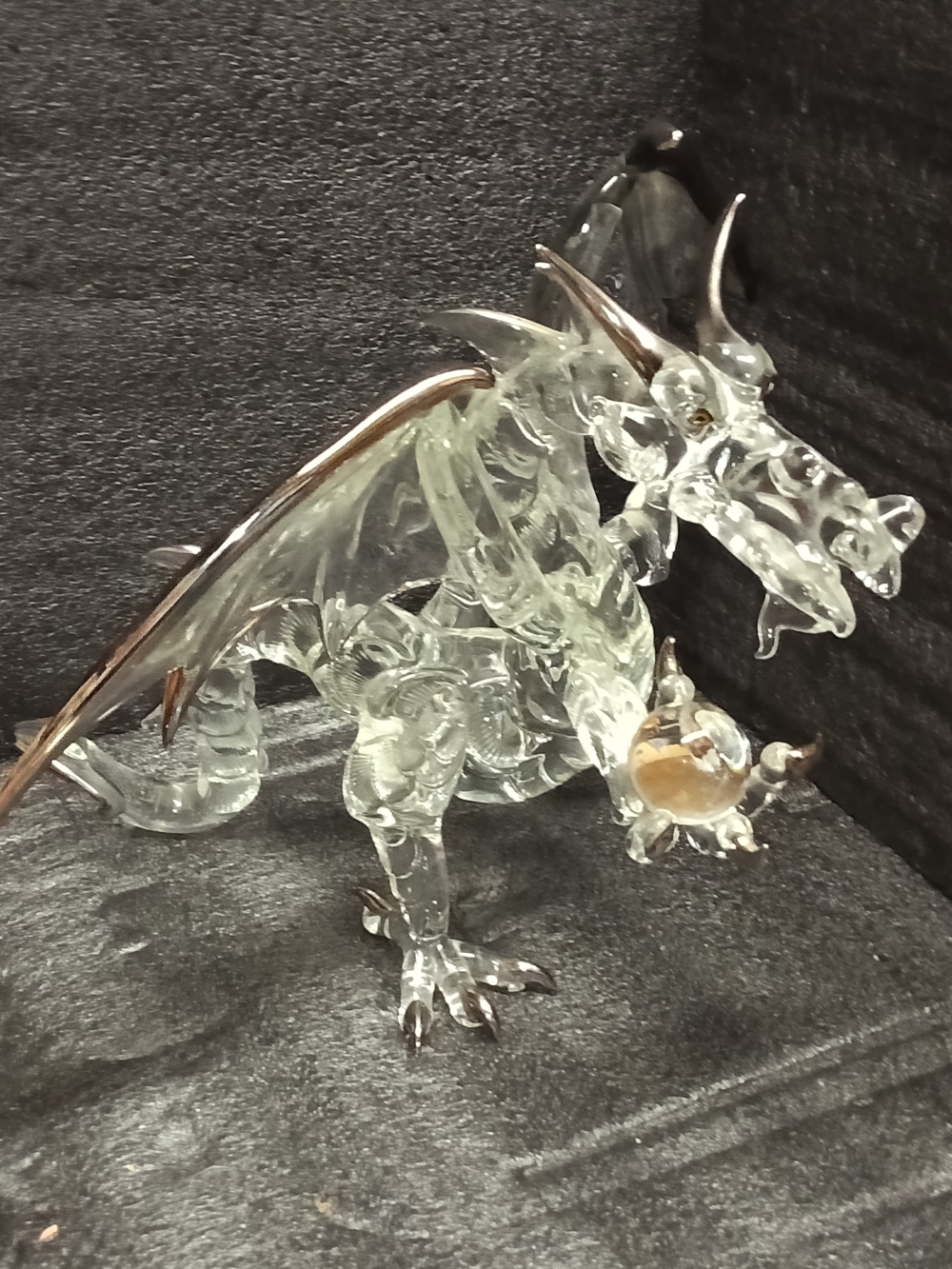 Clear Glass Dragon Figurine with Amber Accent - Home Accents
